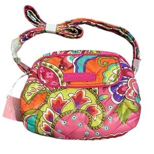 Vera Bradley Vibrant Floral Pink Swirls Puffy Crossbody Bag